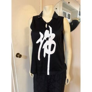 RARE Jamie Sadock Blk Buddha Graphic Sleeveless Golf/ Tennis/pickleball shirt M